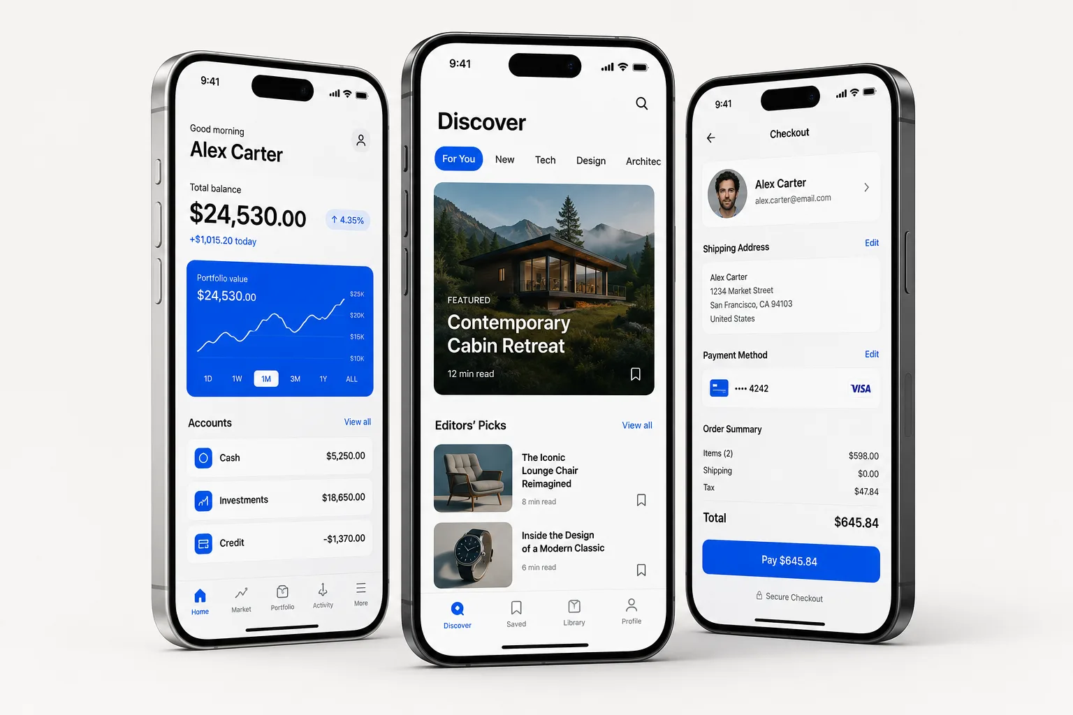 Native iOS app screens